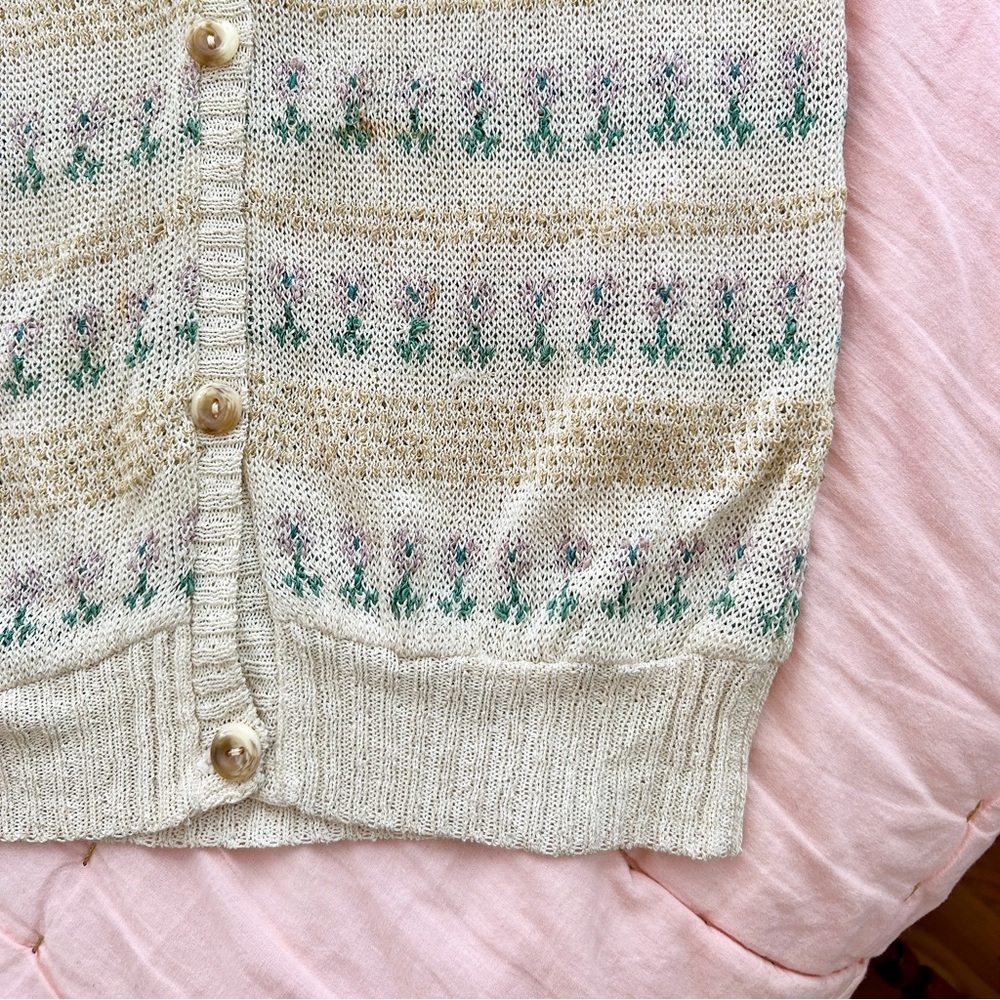 Adorable French Vintage Pointelle Floral Knit Cardigan Sweater Small Womens - Picture 4 of 6